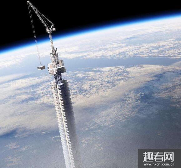 中国9000000米大厦图片，能穿过大气层进入天空中(不存在)